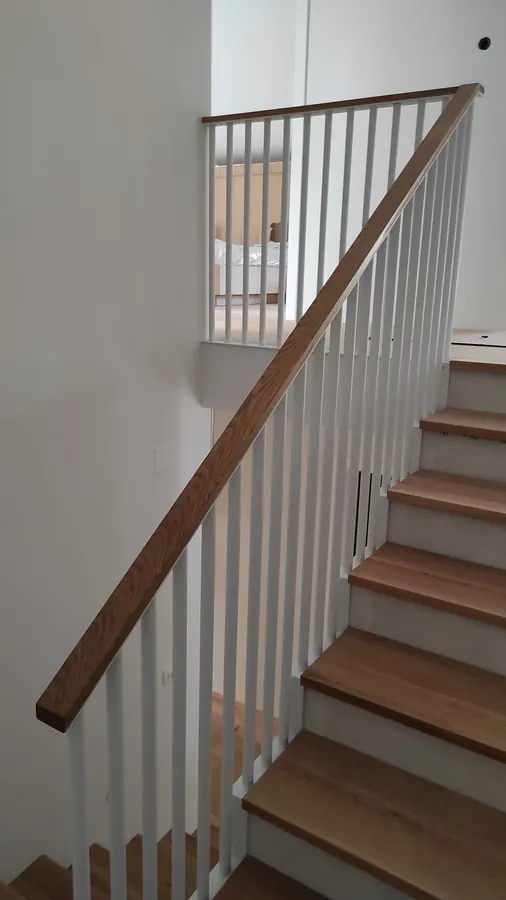 Stair railing with wood handle